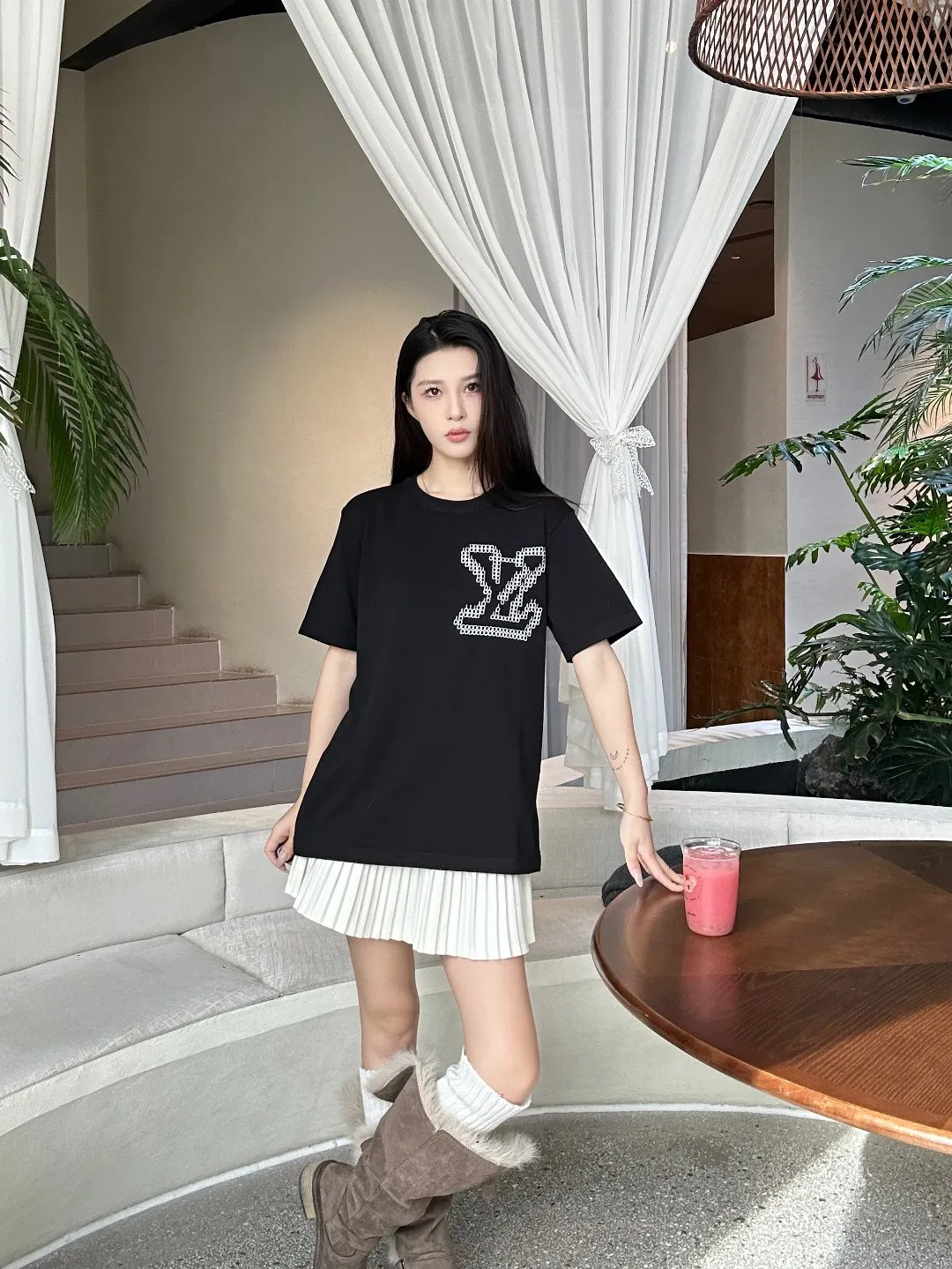 Louis Vuitton/Louis Vuitton front and back jacquard large logo knitted short sleeves